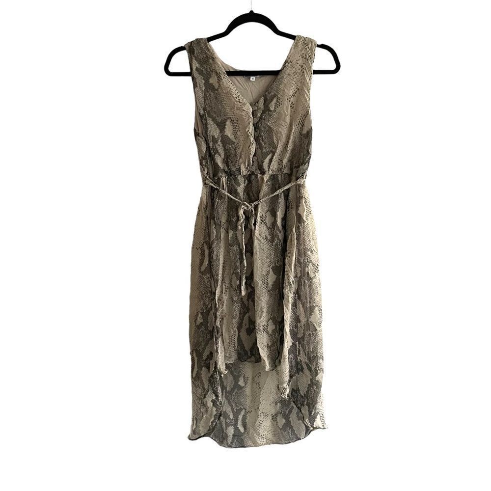STELLA ROSA Grey Snake Print Sleeveless Silk Midi Dress M